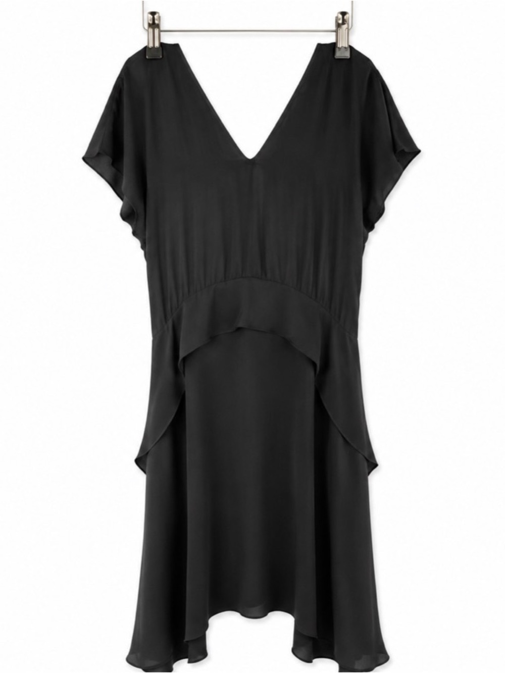Malene Birger Asymmetrical Black V-Neck Short Sleeve Dress Size 38 M
